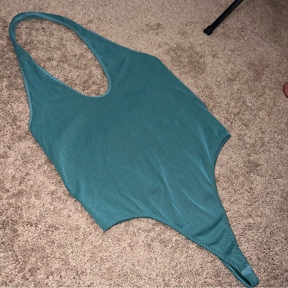 Wild Fable Seamless Ribbed Halter Bodysuit Teal Green Size Large - Picture 8 of 11